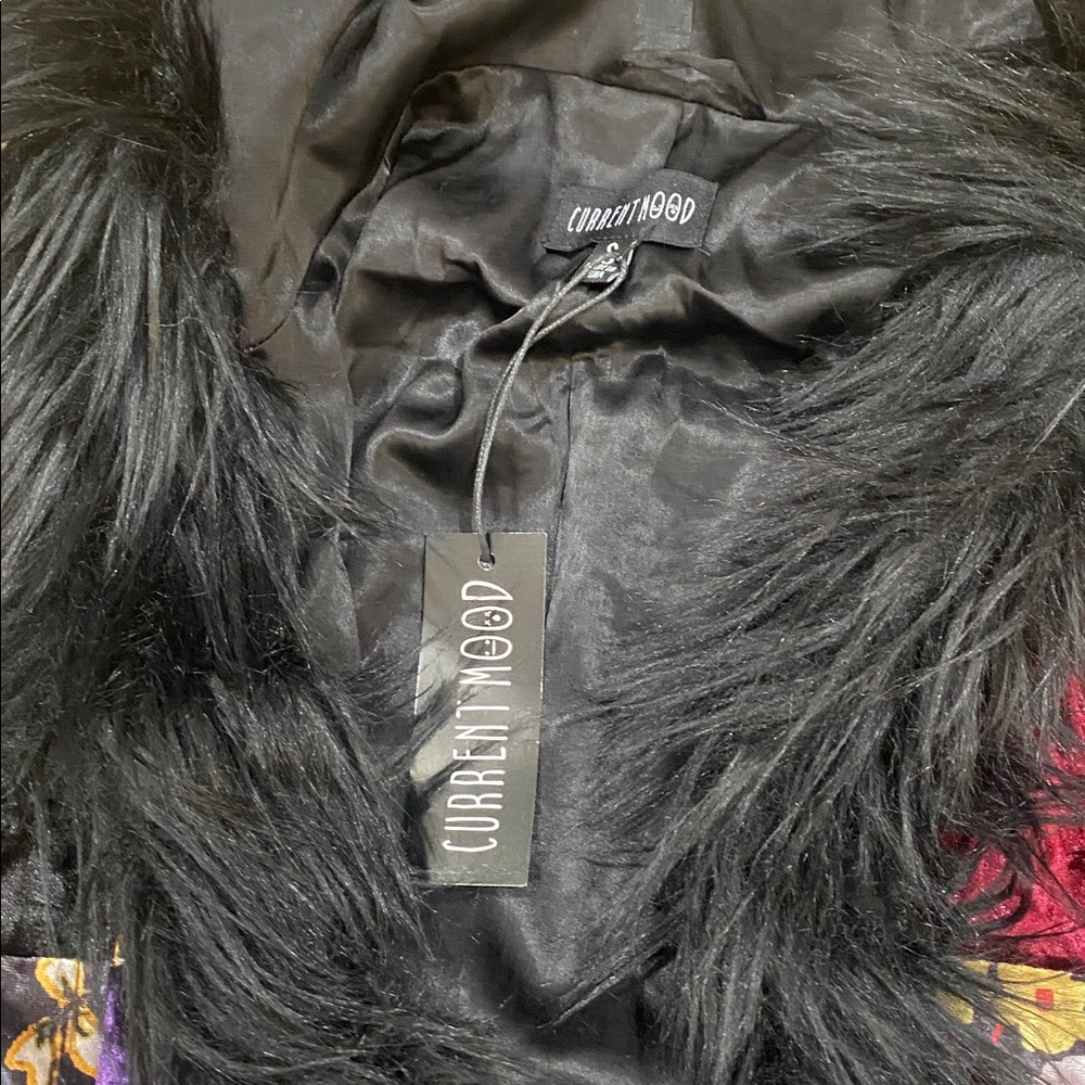 Current Mood Black Faux Fur Trim Patchwork Velvet Coat - Picture 3 of 6